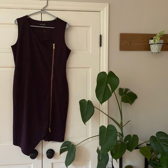 Nina Leonard NWT eggplant zipper dress‎ asymmetric large new plum gold - Picture 1 of 8